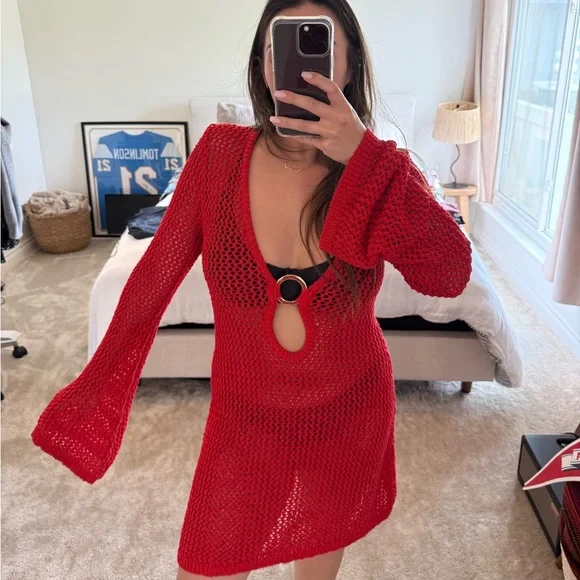 Monday Swimwear Red Knit Cover-Up Dress - Picture 3 of 5